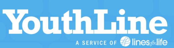 Youth Line A service of lines for life in white writing on a blue rectangle background